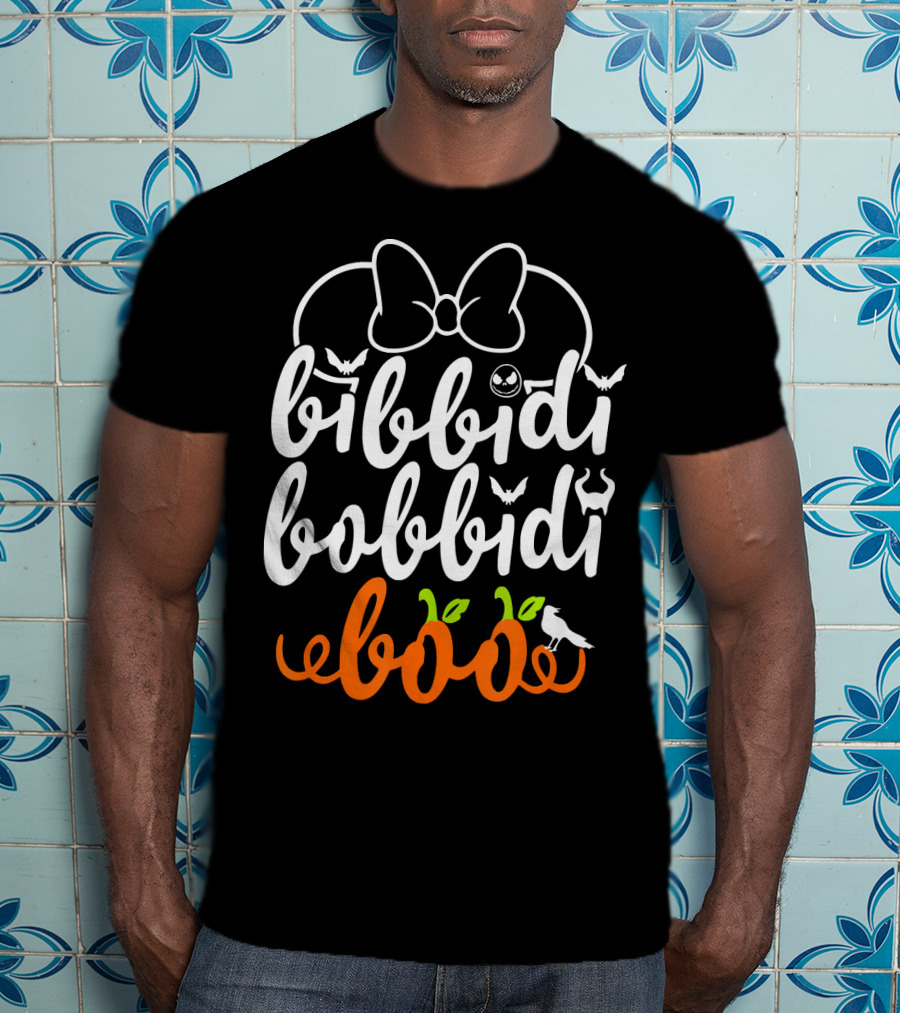 Bibbidi Bobbidi Boo Halloween Bats Jack-O'-Lantern Pumpkin Bow T-Shirt