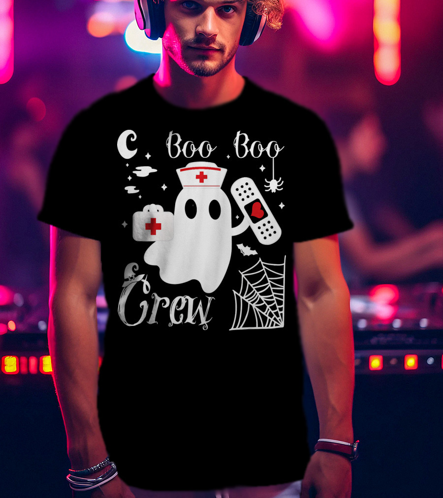 Boo Boo Crew Ghost Nurse With Bandage And Spider Web And Medical Symbols T-Shirt
