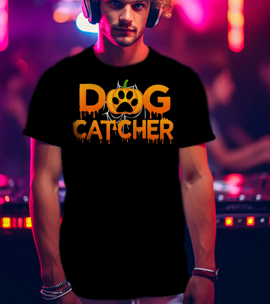 Dog Catcher Halloween Pumpkin Paw Prints T-Shirt