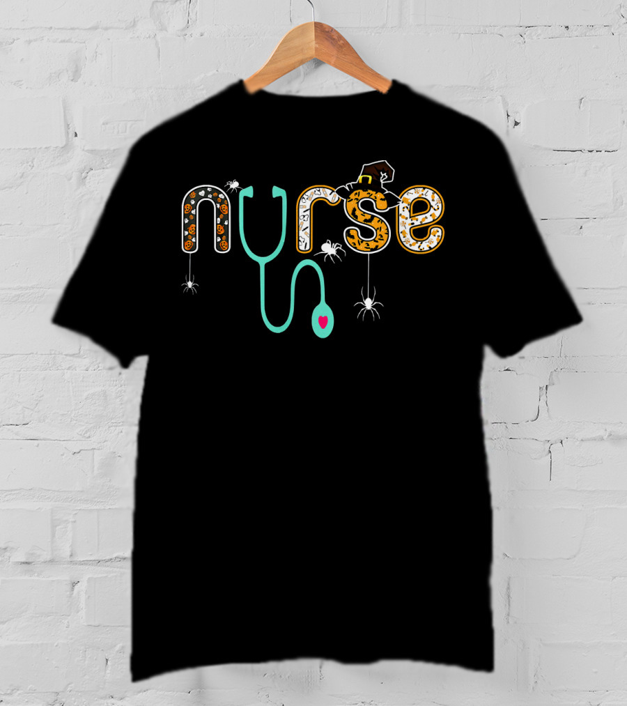 Nurse Stethoscope Spider Halloween Witch Hat T-Shirt