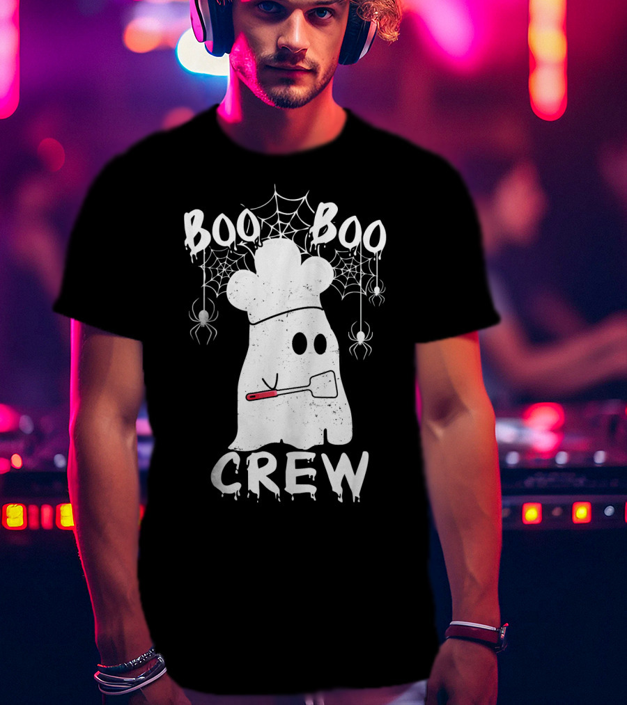 Boo Boo Crew Chef Ghost Halloween Spiders Webs T-Shirt