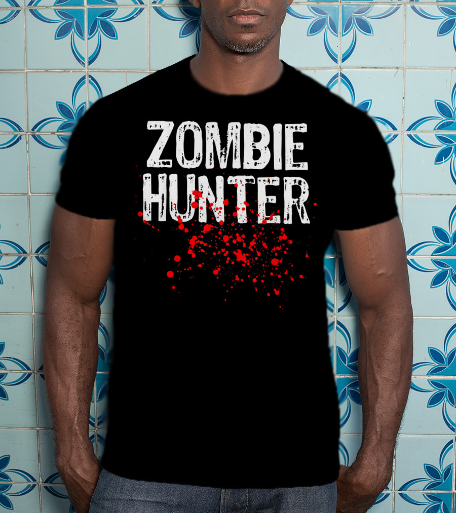 Zombie Hunter Halloween Costume Lazy Eas Splatter T-Shirt