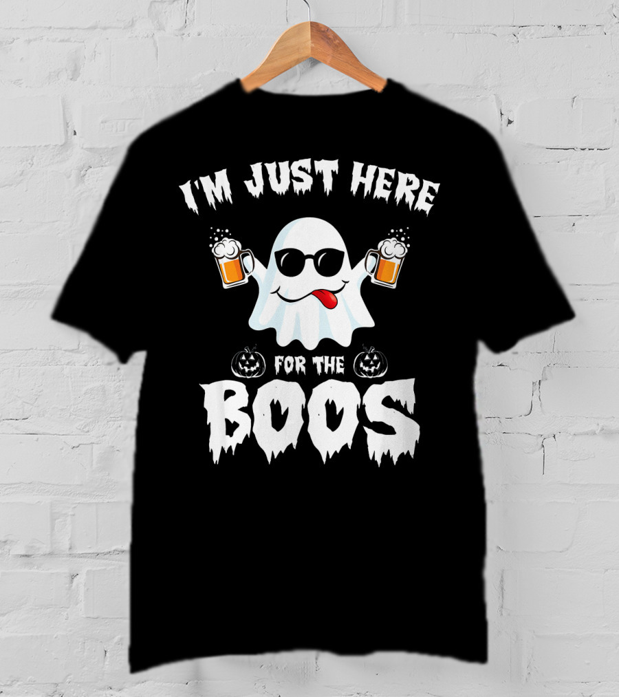 I'm Just Here For The Boos Ghost With Sunglasses And Beer Mugs T-Shirt
