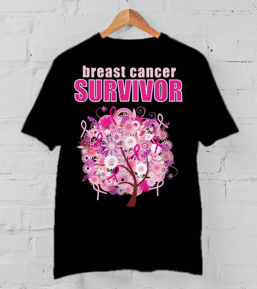 Breast Cancer Survivor Floral Pink Ribbon Tree T-Shirt