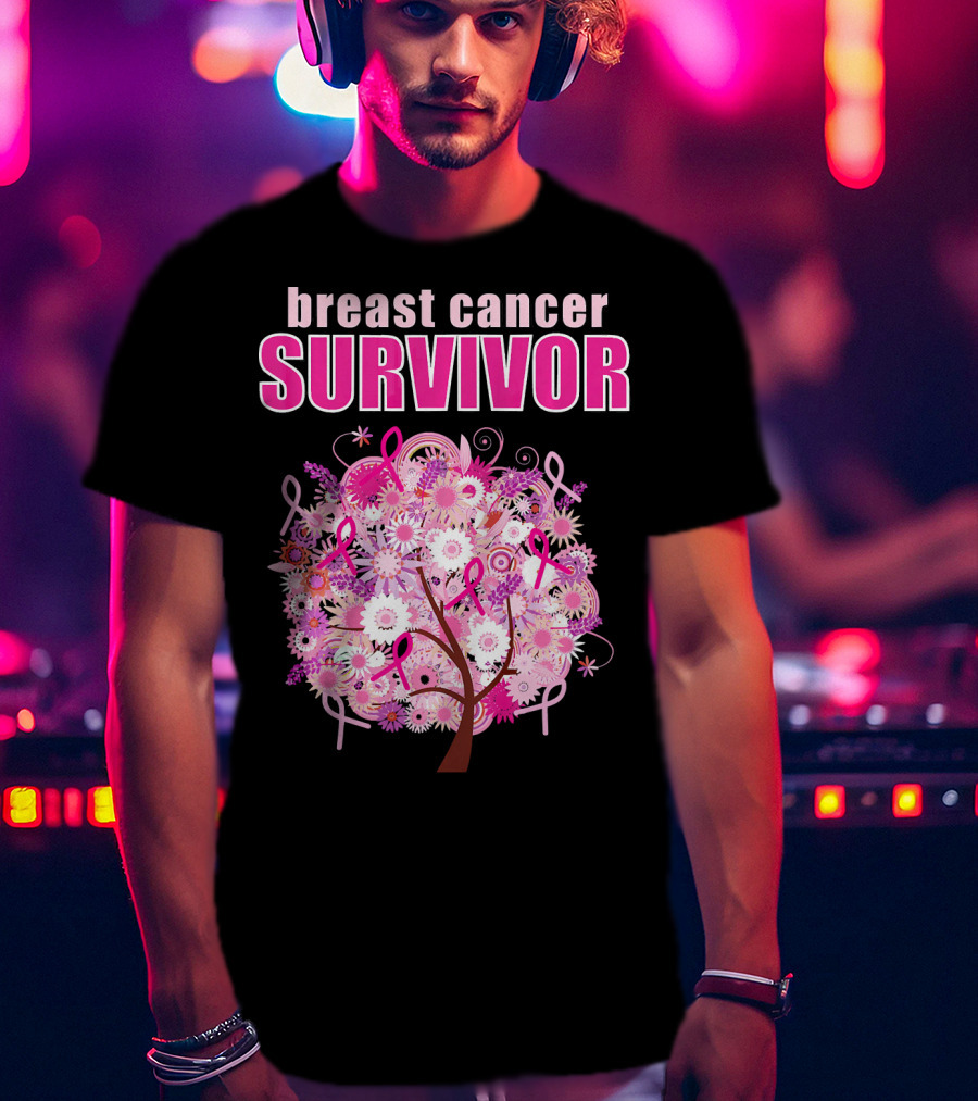 Breast Cancer Survivor Floral Pink Ribbon Tree T-Shirt