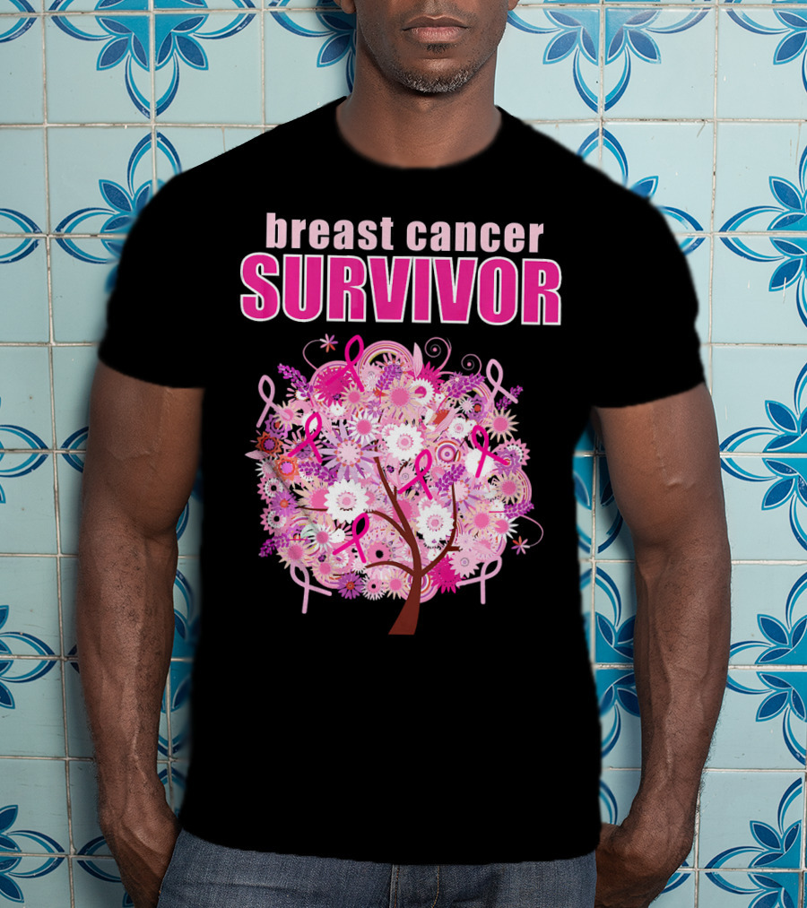 Breast Cancer Survivor Floral Pink Ribbon Tree T-Shirt