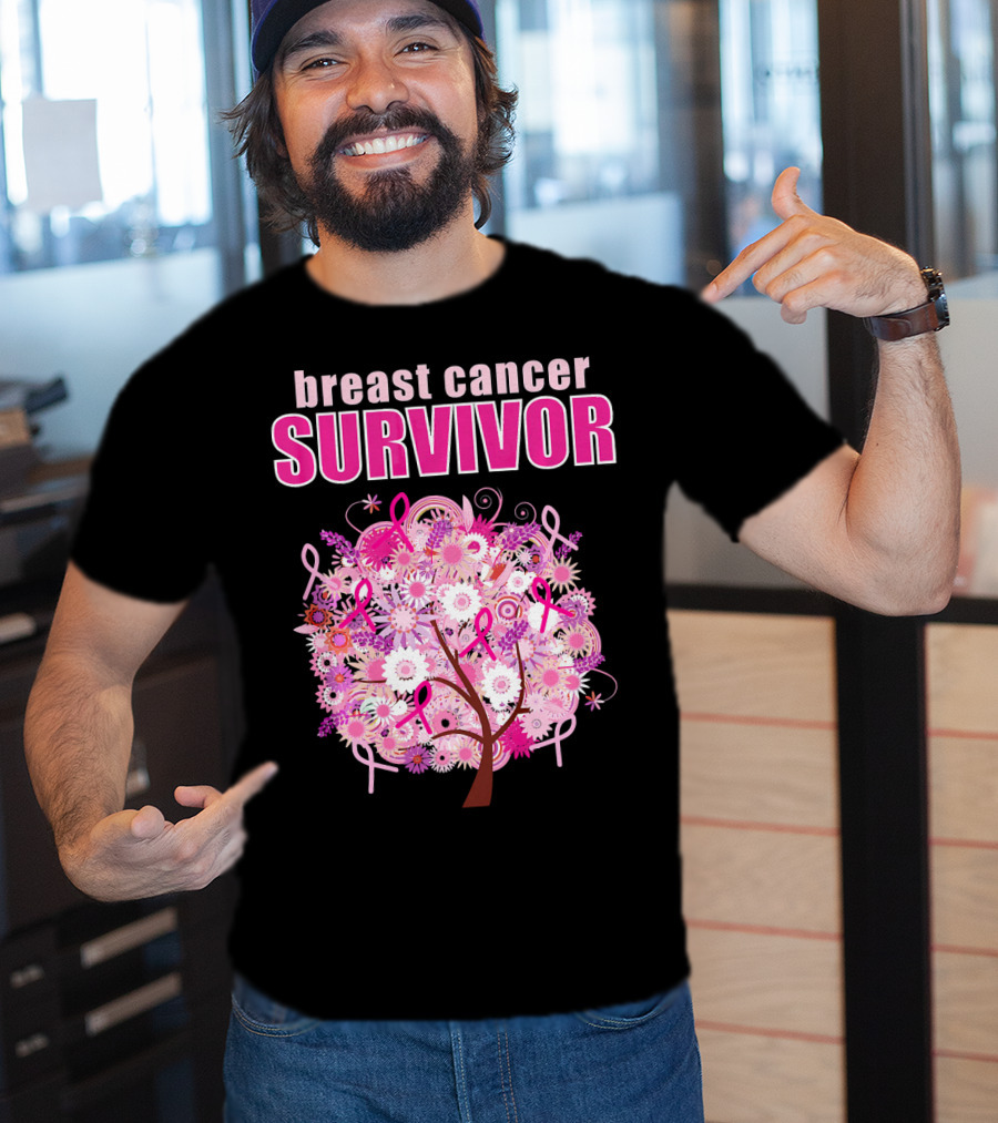 Breast Cancer Survivor Floral Pink Ribbon Tree T-Shirt