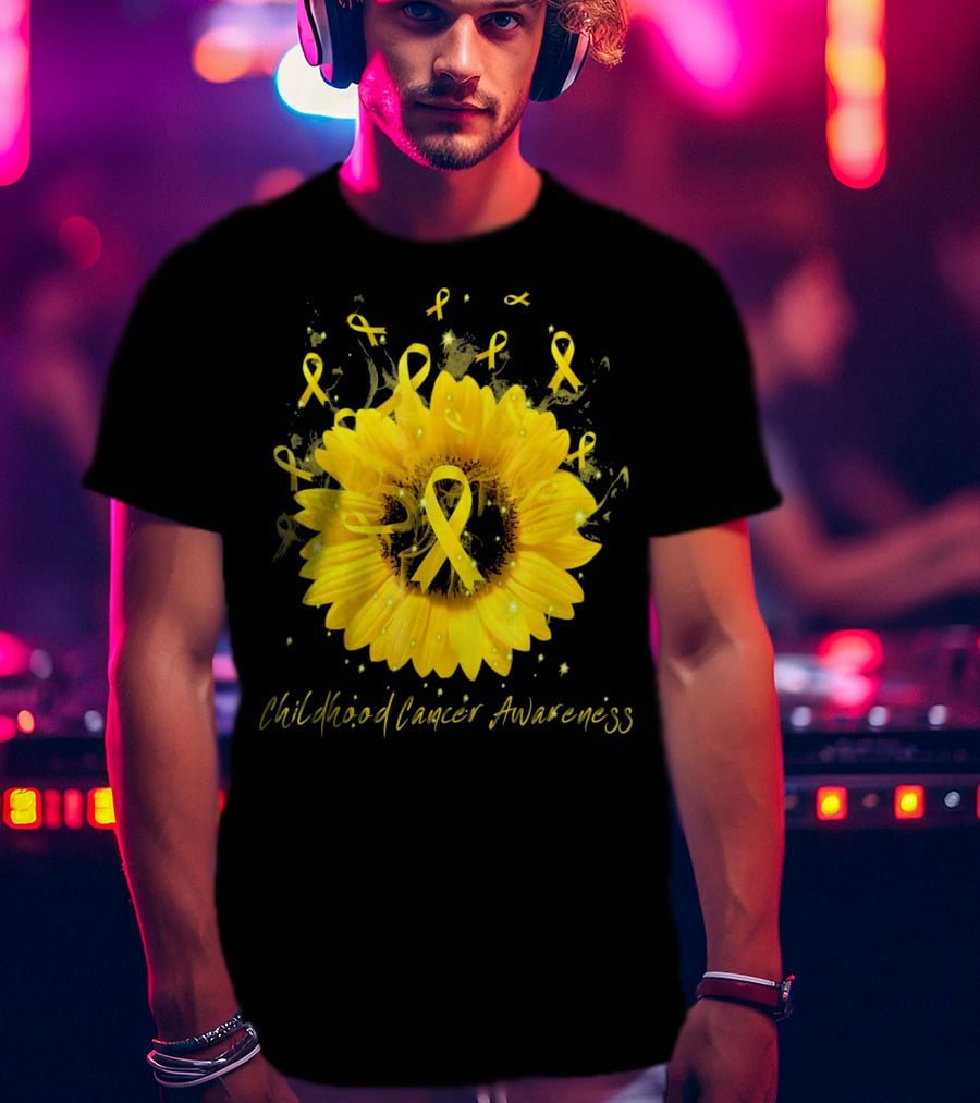 Childhood Cancer Awareness Yellow Ribbon Sunflower T-Shirt