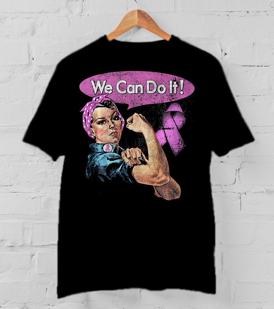 We Can Do It Pink Ribbon Breast Cancer Awareness Rosie The Riveter Iconic T-Shirt