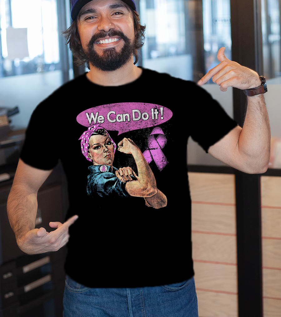 We Can Do It Pink Ribbon Breast Cancer Awareness Rosie The Riveter Iconic T-Shirt