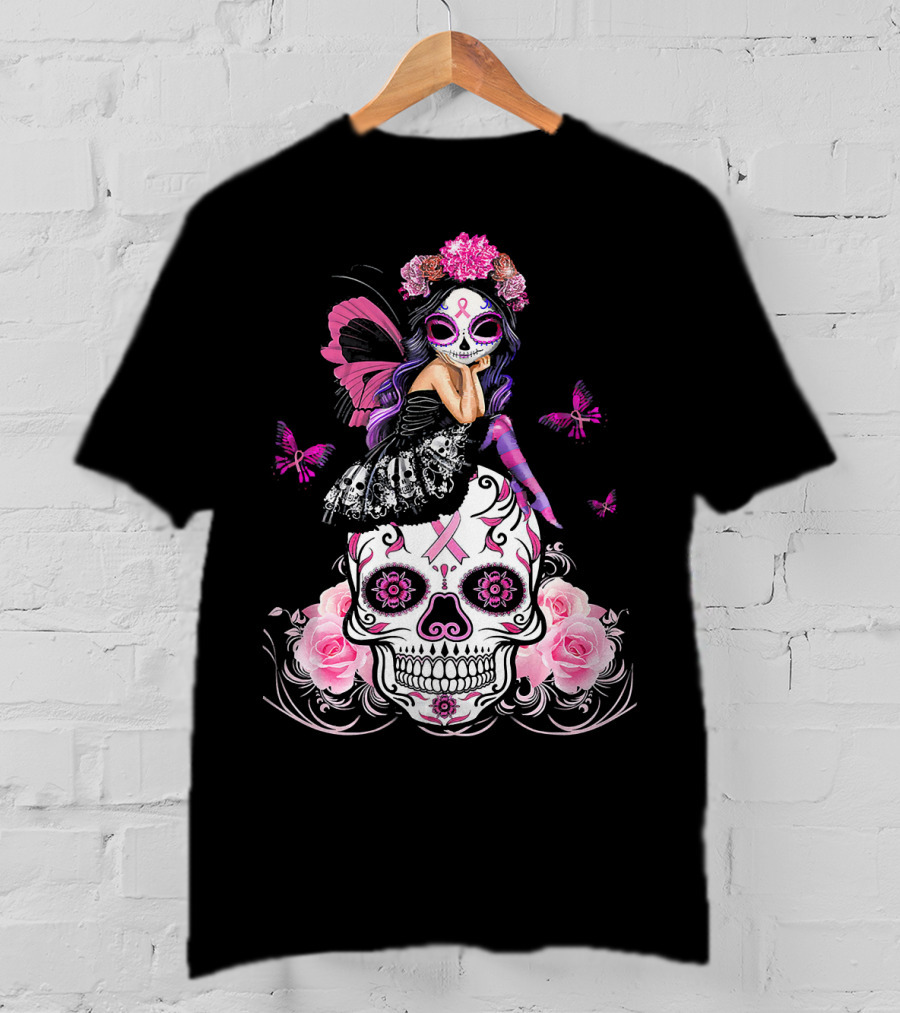 Cute Fairy Sugar Skull Breast Cancer Awareness T-Shirt
