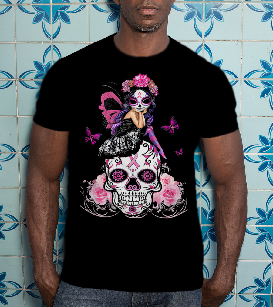 Cute Fairy Sugar Skull Breast Cancer Awareness T-Shirt