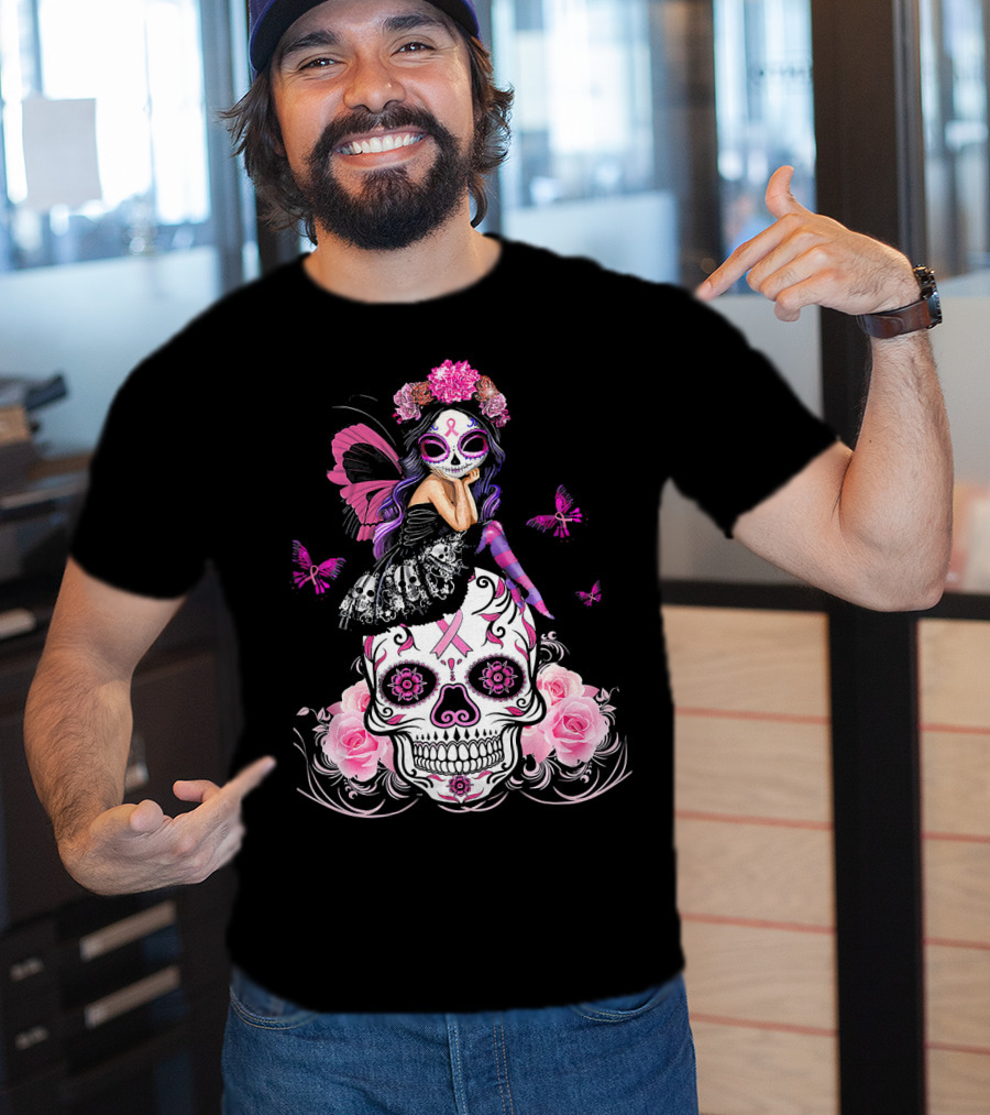 Cute Fairy Sugar Skull Breast Cancer Awareness T-Shirt