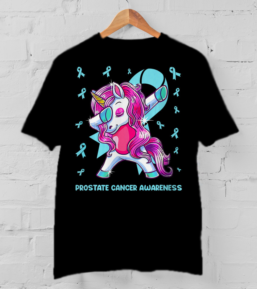 Unicorn Dabbing Prostate Cancer Awareness Ribbons T-Shirt