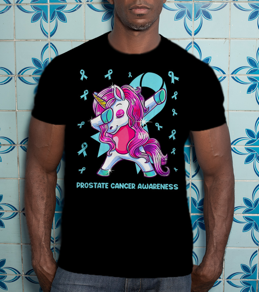 Unicorn Dabbing Prostate Cancer Awareness Ribbons T-Shirt