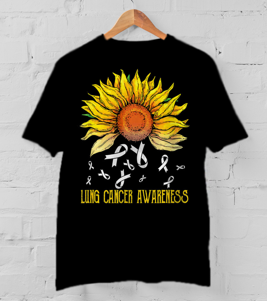 Lung Cancer Awareness Sunflower With White Ribbons T-Shirt