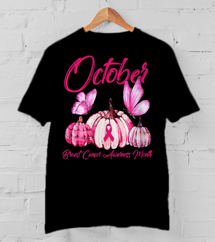 October Pink Pumpkin Breast Cancer Awareness Month T-Shirt