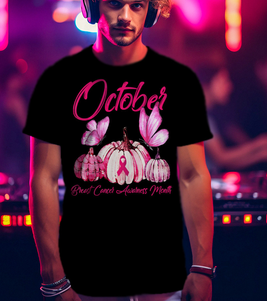 October Pink Pumpkin Breast Cancer Awareness Month T-Shirt