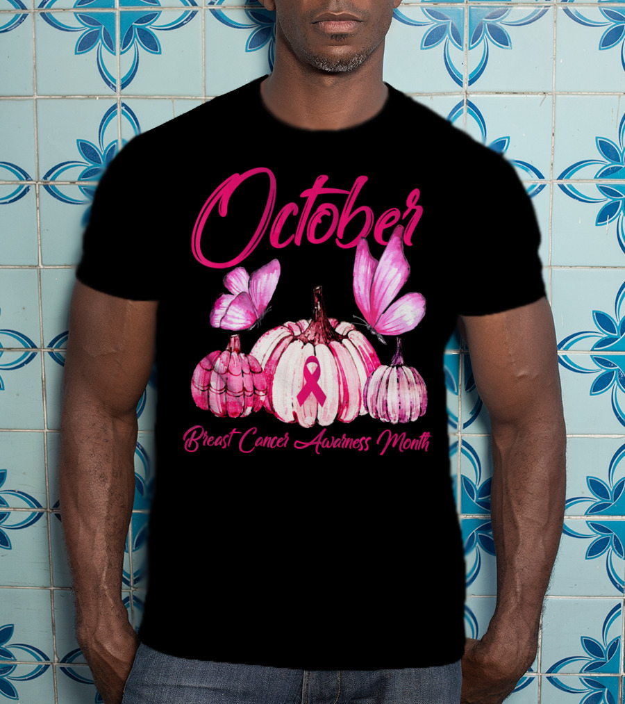 October Pink Pumpkin Breast Cancer Awareness Month T-Shirt