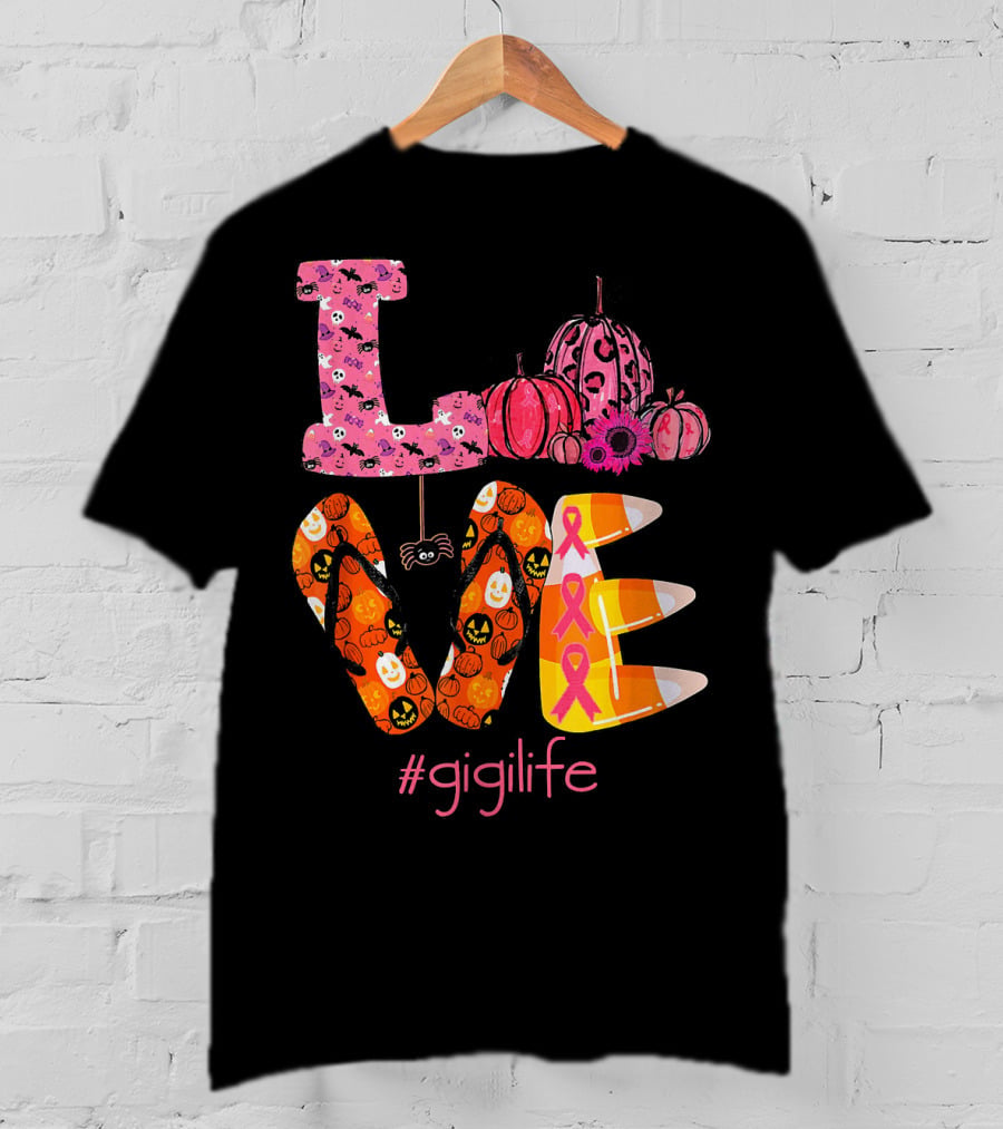 Love Halloween Pumpkin Breast Cancer Awareness #gigilife T-Shirt