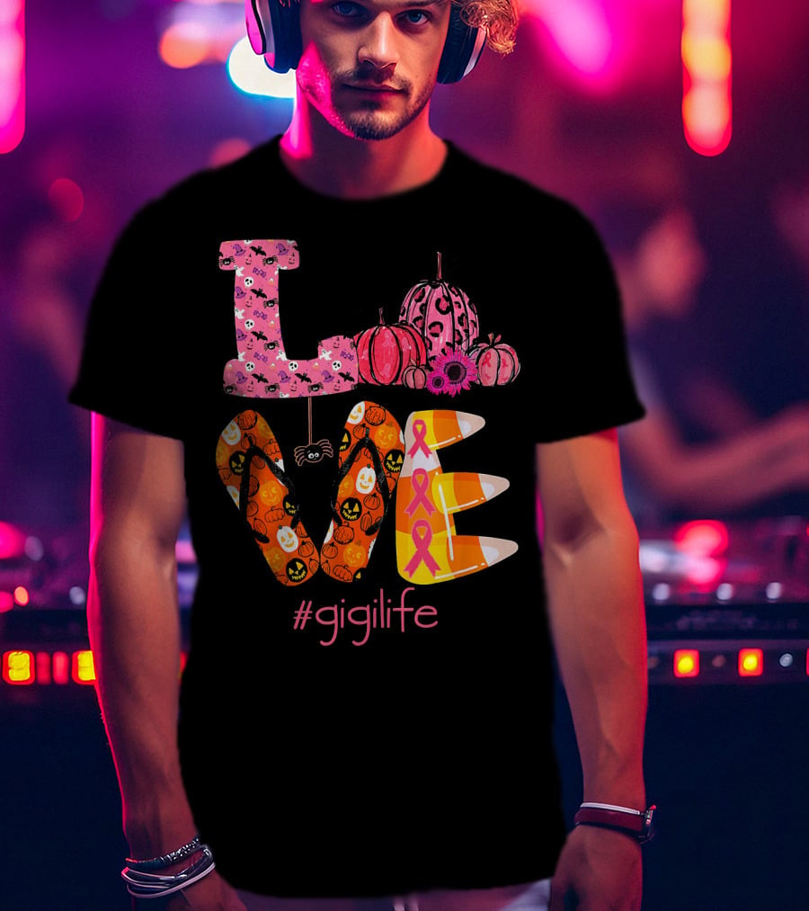 Love Halloween Pumpkin Breast Cancer Awareness #gigilife T-Shirt