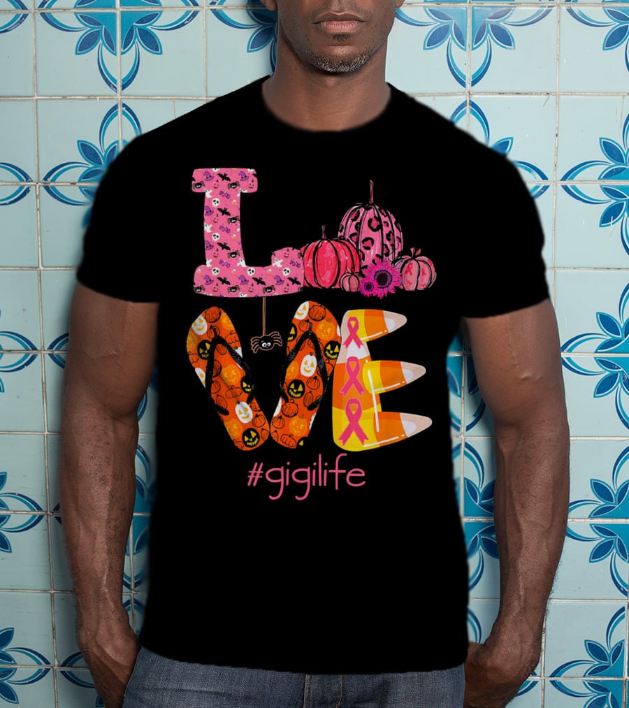 Love Halloween Pumpkin Breast Cancer Awareness #gigilife T-Shirt