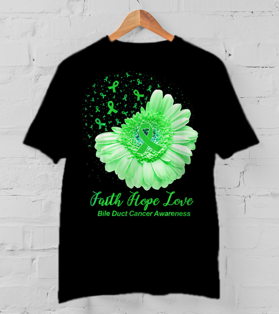 Faith Hope Love Bile Duct Cancer Awareness Flower T-Shirt