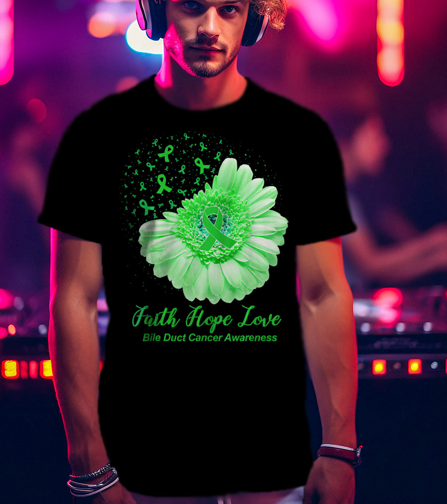 Faith Hope Love Bile Duct Cancer Awareness Flower T-Shirt