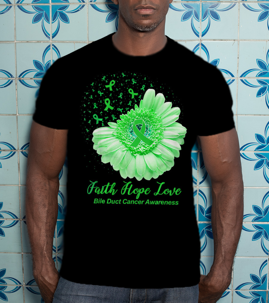 Faith Hope Love Bile Duct Cancer Awareness Flower T-Shirt