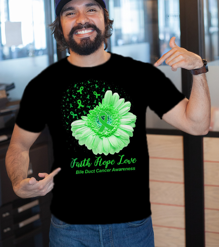 Faith Hope Love Bile Duct Cancer Awareness Flower T-Shirt