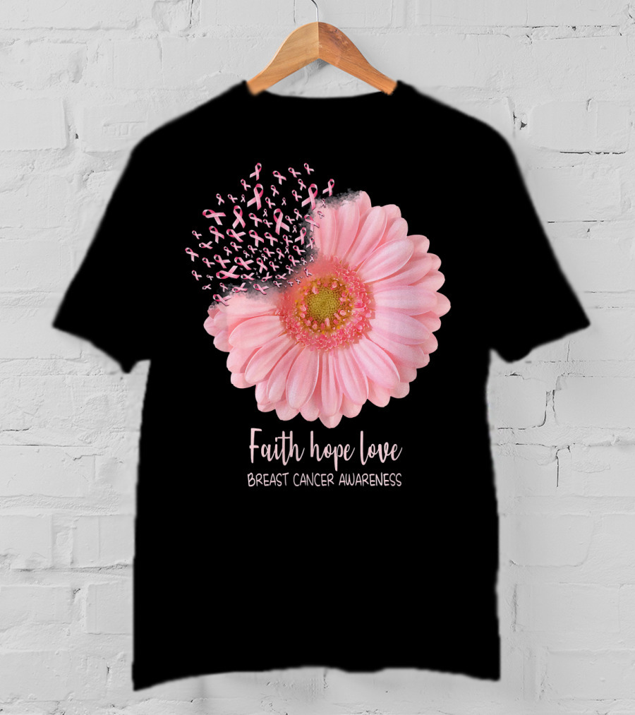 Faith Hope Love Breast Cancer Awareness Pink Sunflower T-Shirt