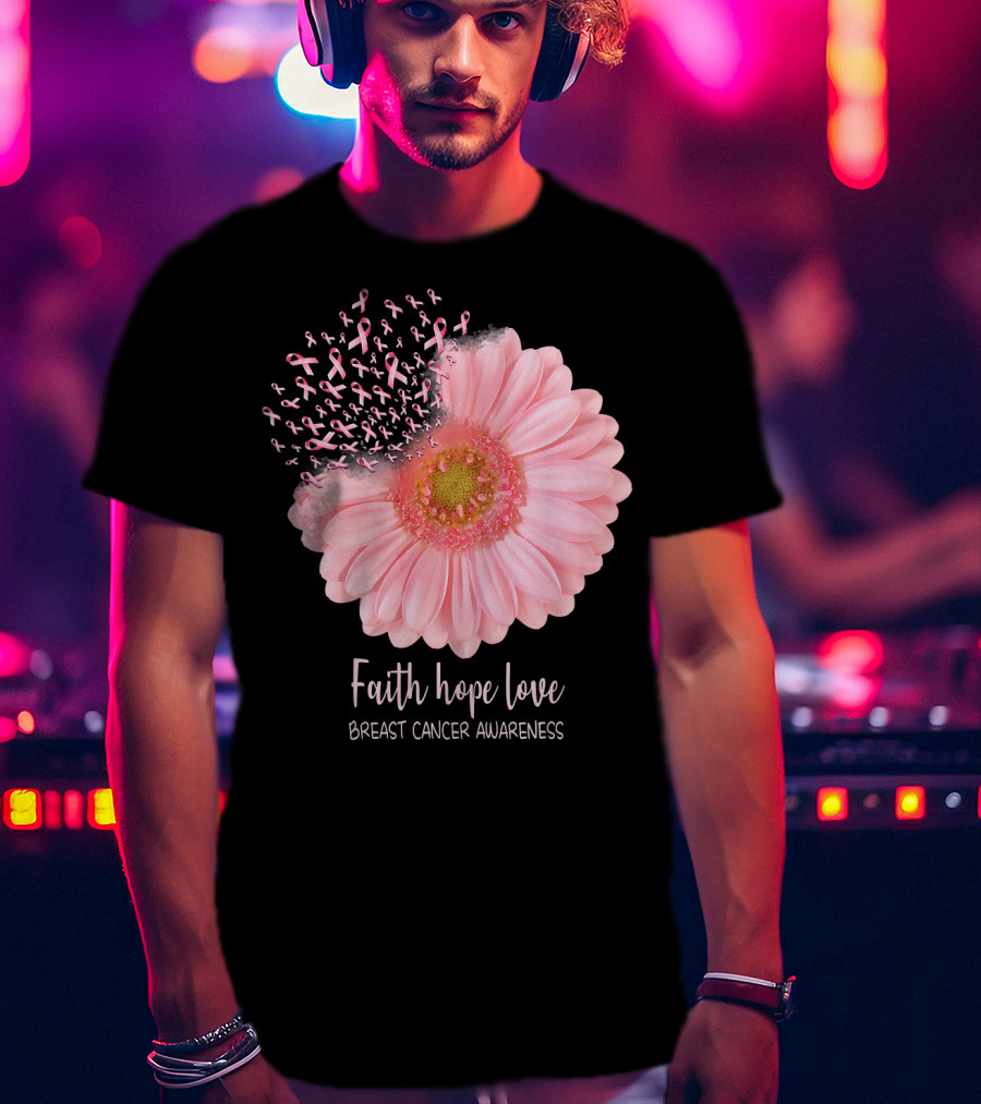 Faith Hope Love Breast Cancer Awareness Pink Sunflower T-Shirt