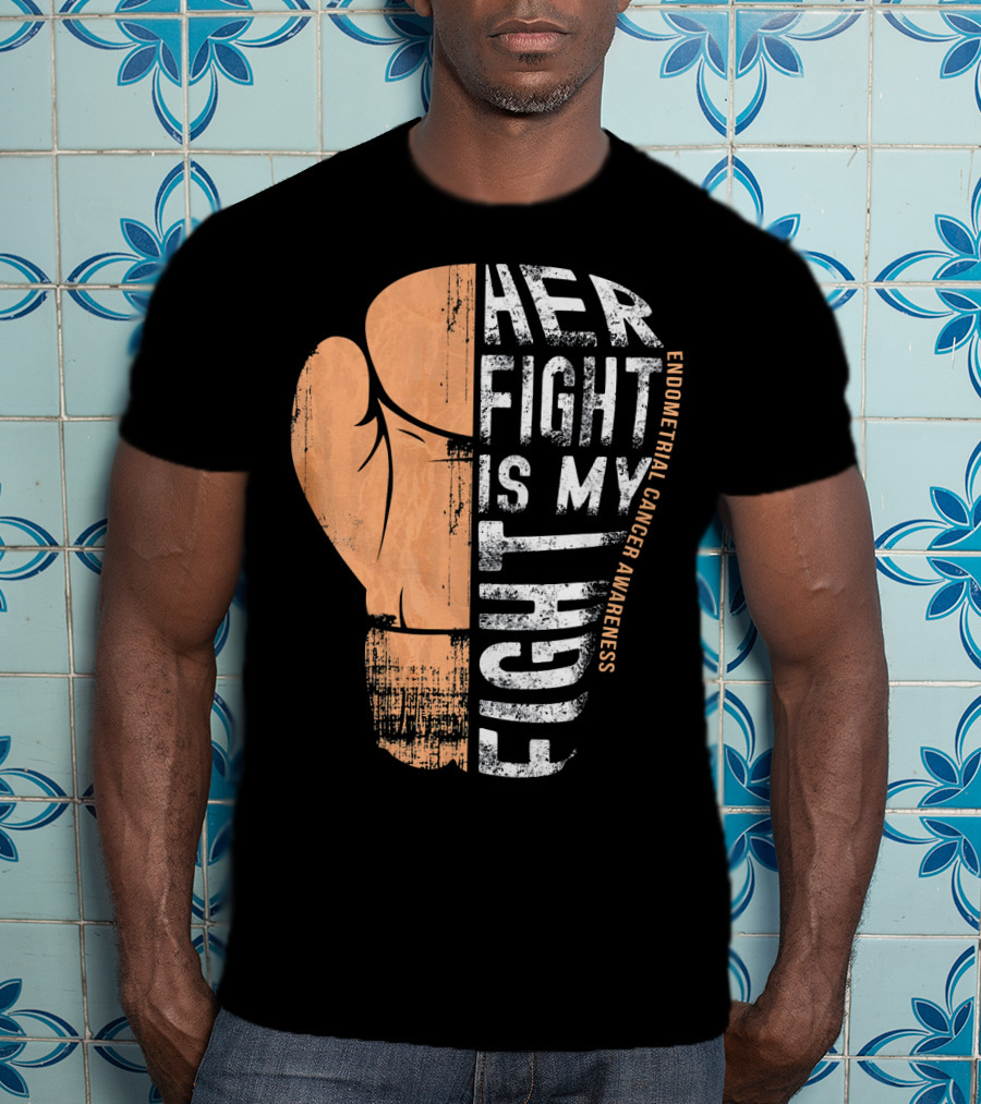 Endometrial Cancer Awareness Her Fight Is My Fight Boxing Glove T-Shirt