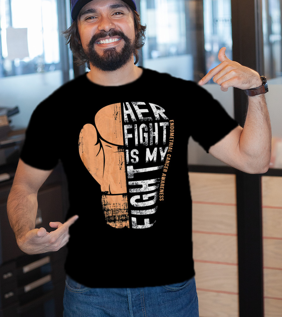 Endometrial Cancer Awareness Her Fight Is My Fight Boxing Glove T-Shirt