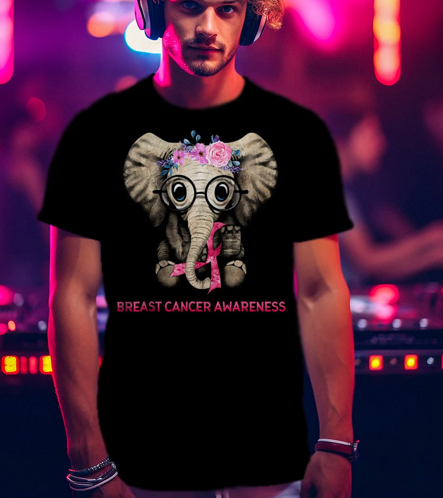 Flowers Hippie Elephant Breast Cancer Awareness T-Shirt