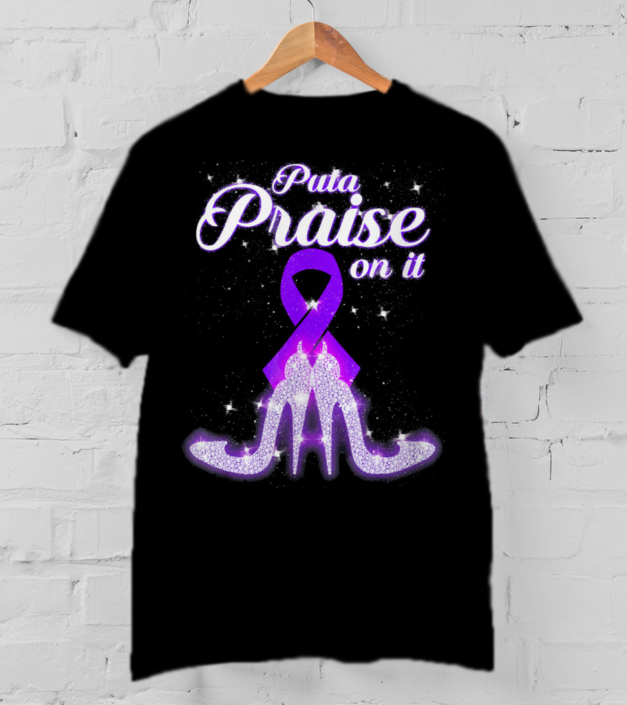 Puta Praise On It Purple Ribbon Heels Sparkle T-Shirt