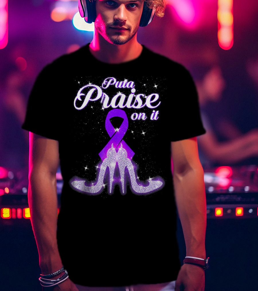 Puta Praise On It Purple Ribbon Heels Sparkle T-Shirt