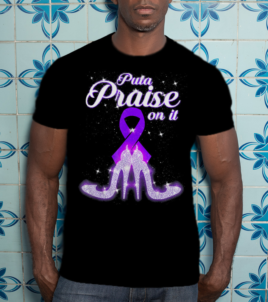 Puta Praise On It Purple Ribbon Heels Sparkle T-Shirt