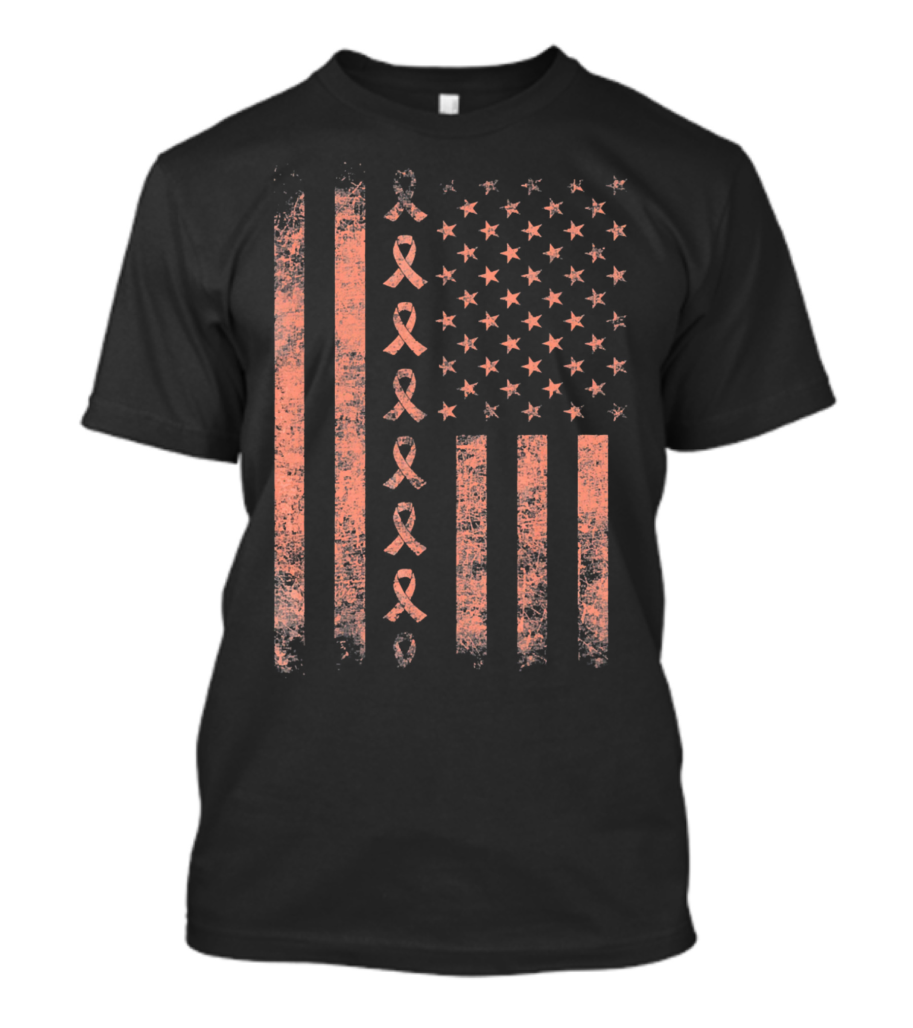 Uterine Cancer Awareness Ribbon American Flag Peac T-Shirt