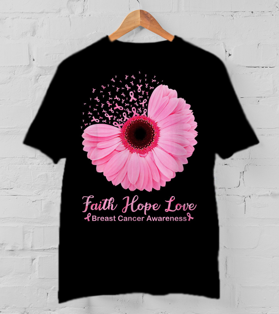 Faith Hope Love Breast Cancer Awareness Pink Ribbon Blossoms T-Shirt