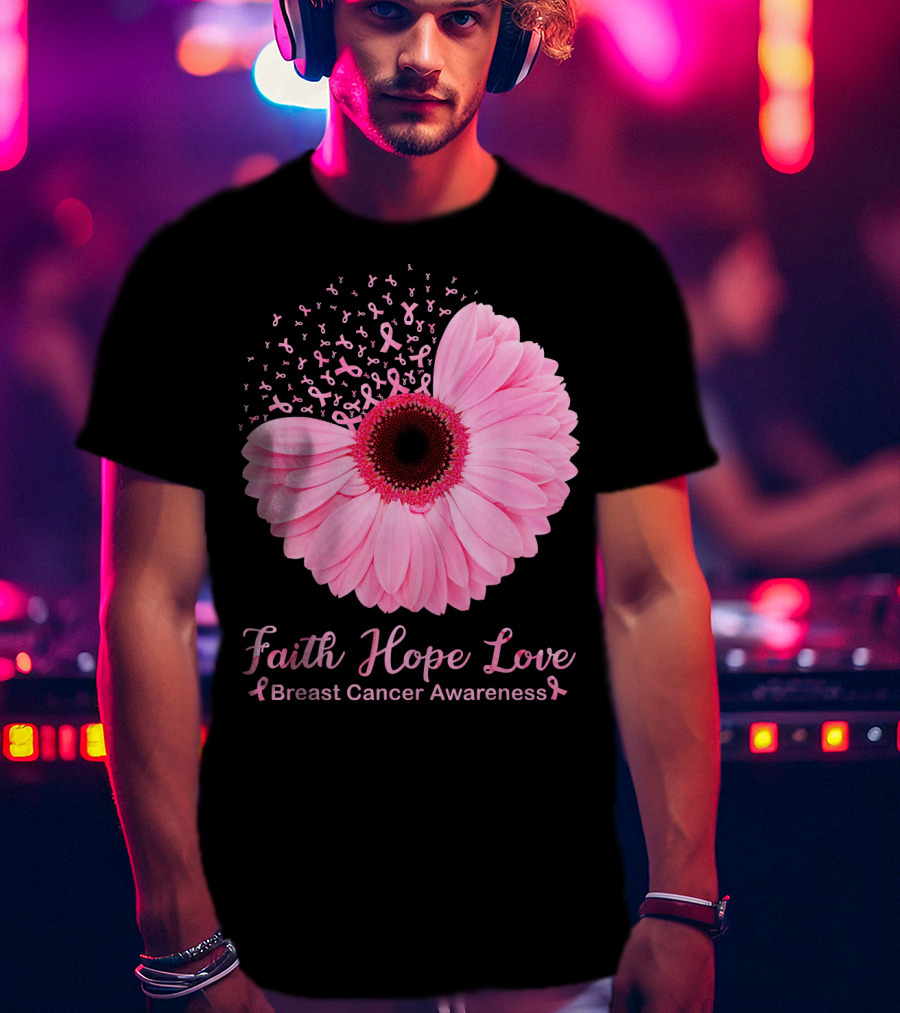 Faith Hope Love Breast Cancer Awareness Pink Ribbon Blossoms T-Shirt