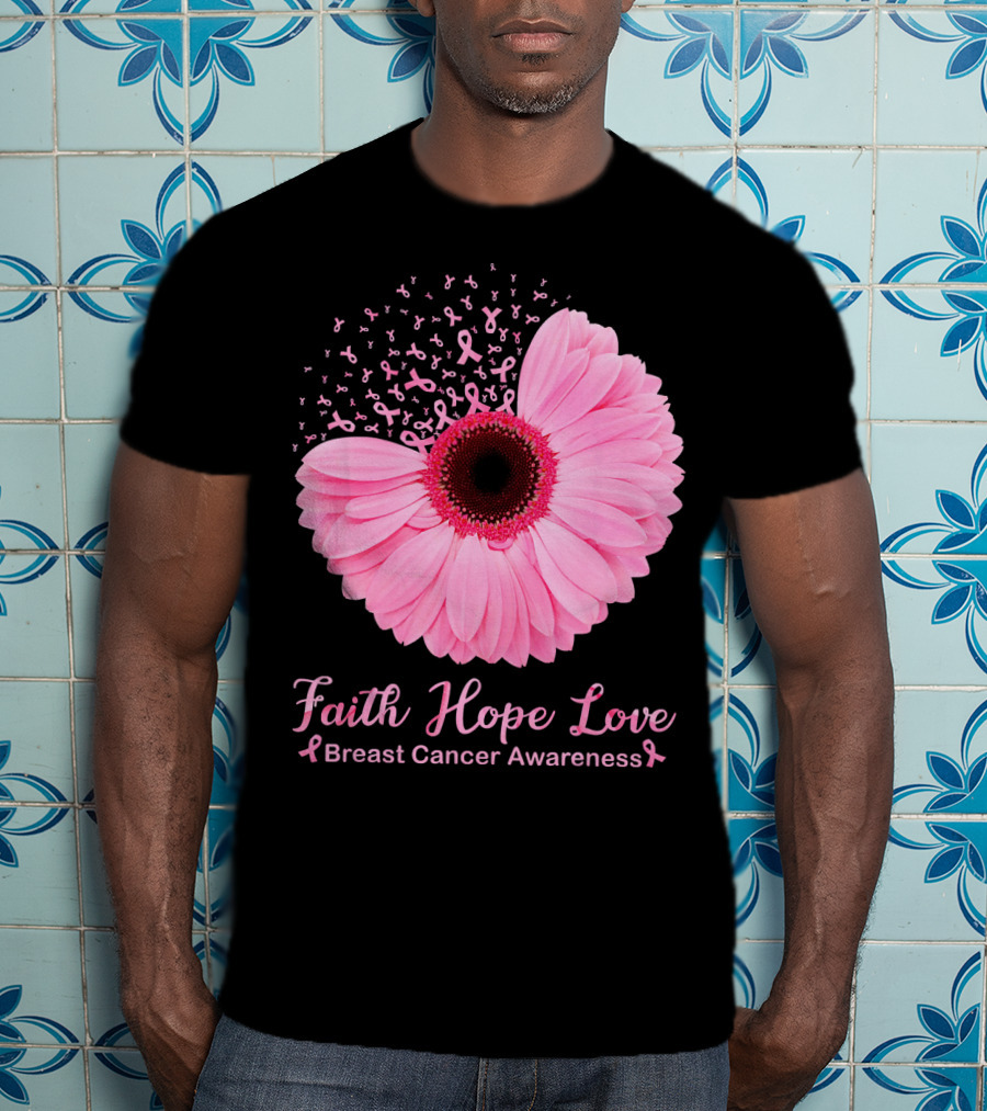 Faith Hope Love Breast Cancer Awareness Pink Ribbon Blossoms T-Shirt