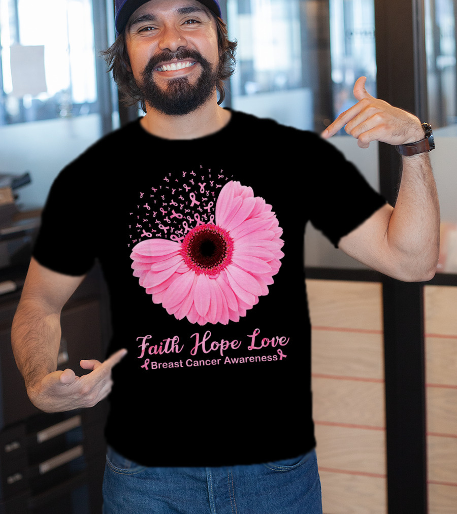Faith Hope Love Breast Cancer Awareness Pink Ribbon Blossoms T-Shirt
