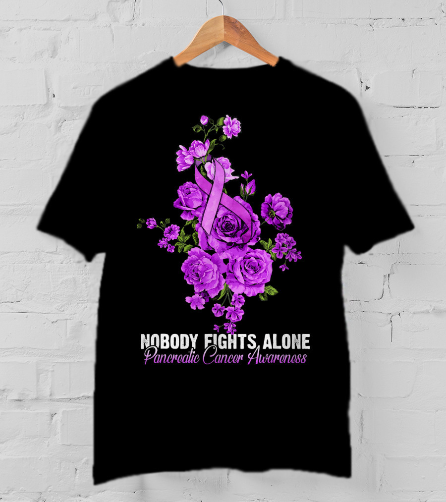Nobody Fights Alone Pancreatic Cancer Awareness Flower T-Shirt