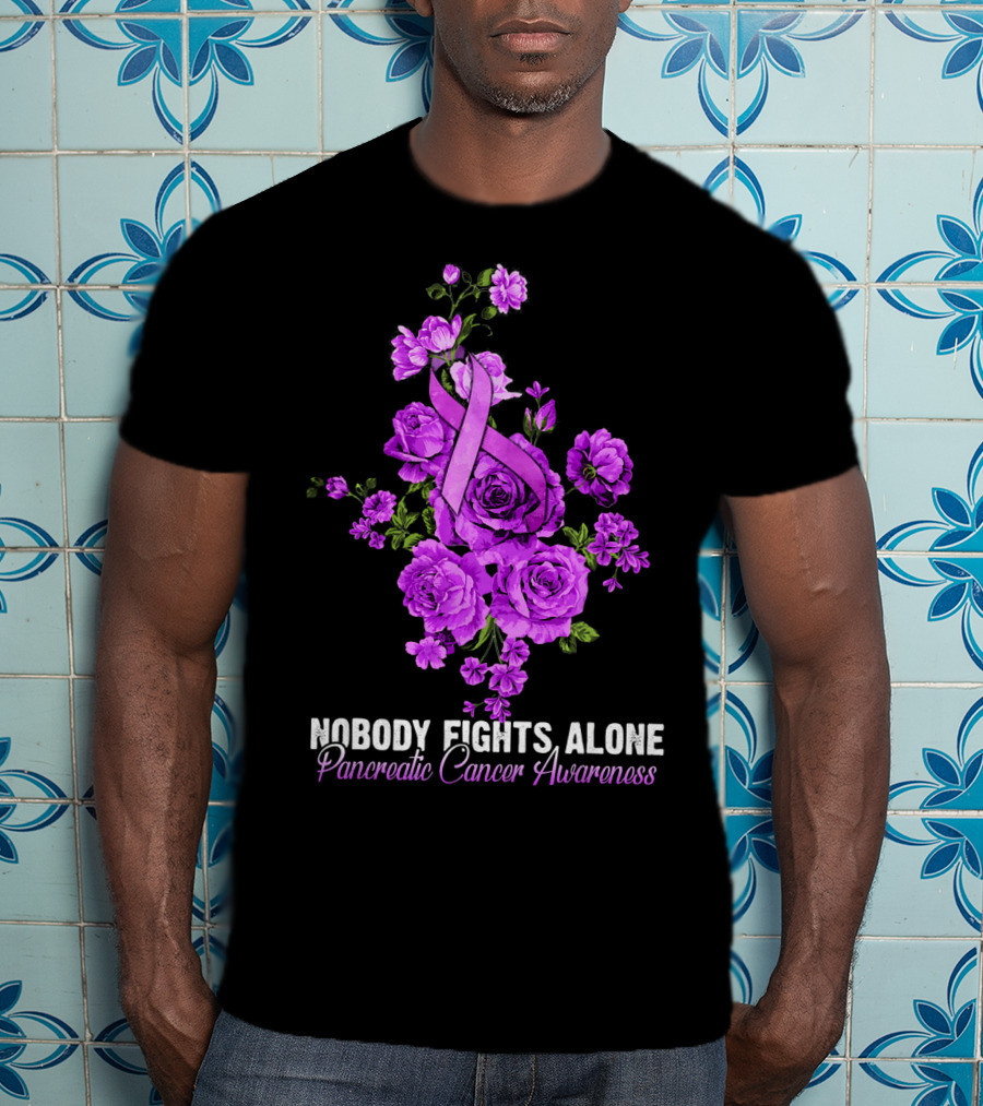 Nobody Fights Alone Pancreatic Cancer Awareness Flower T-Shirt