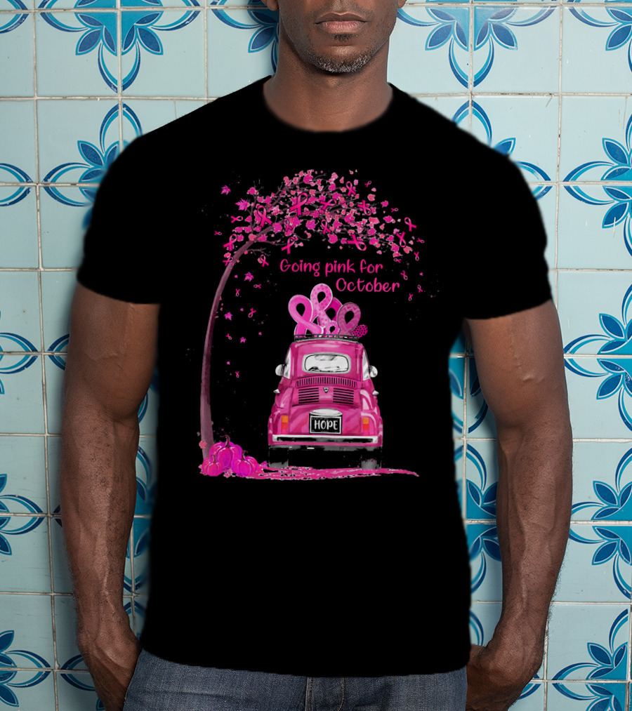 Going Pink For October Hope Breast Cancer Awareness Car And Ribbon Tree T-Shirt