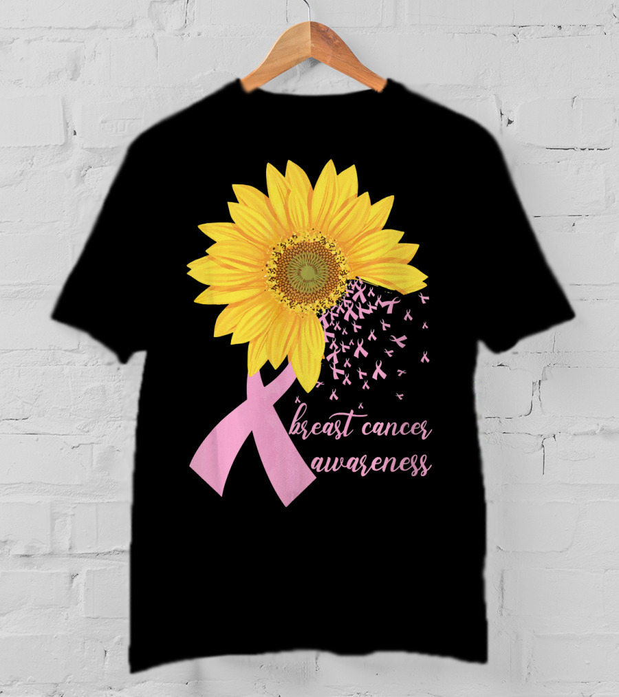 Breast Cancer Awareness Sunflower Pink Ribbon T-Shirt