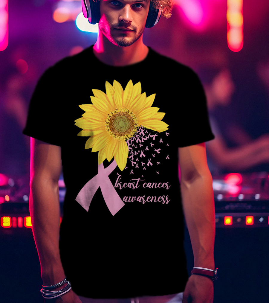 Breast Cancer Awareness Sunflower Pink Ribbon T-Shirt