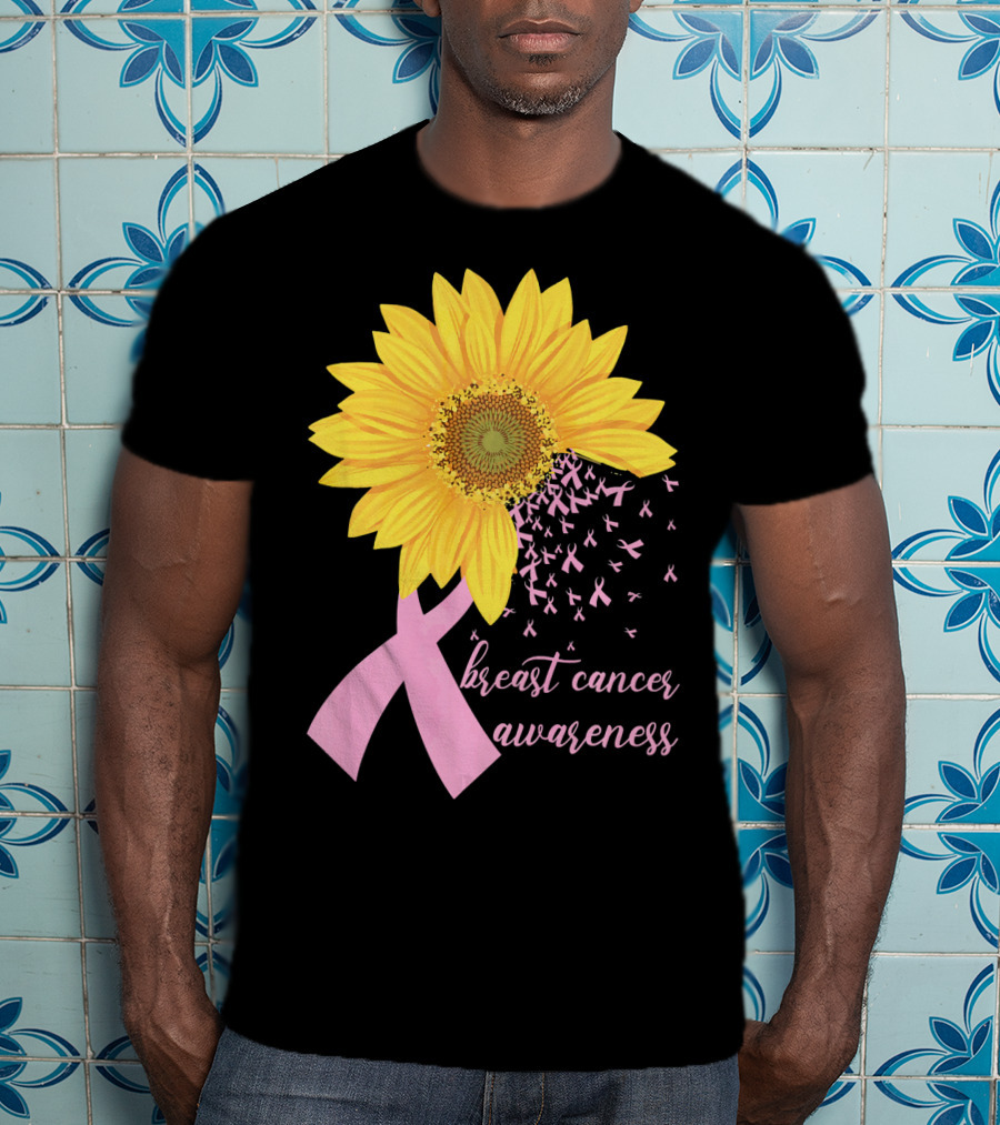 Breast Cancer Awareness Sunflower Pink Ribbon T-Shirt