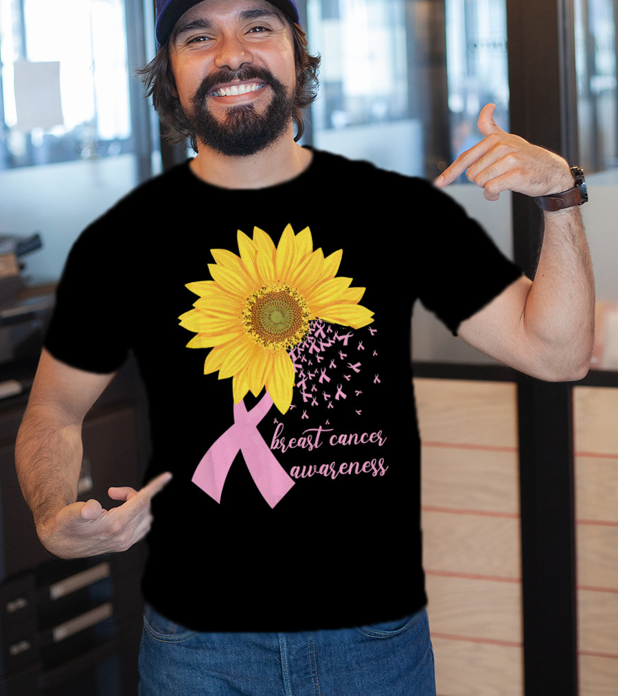 Breast Cancer Awareness Sunflower Pink Ribbon T-Shirt